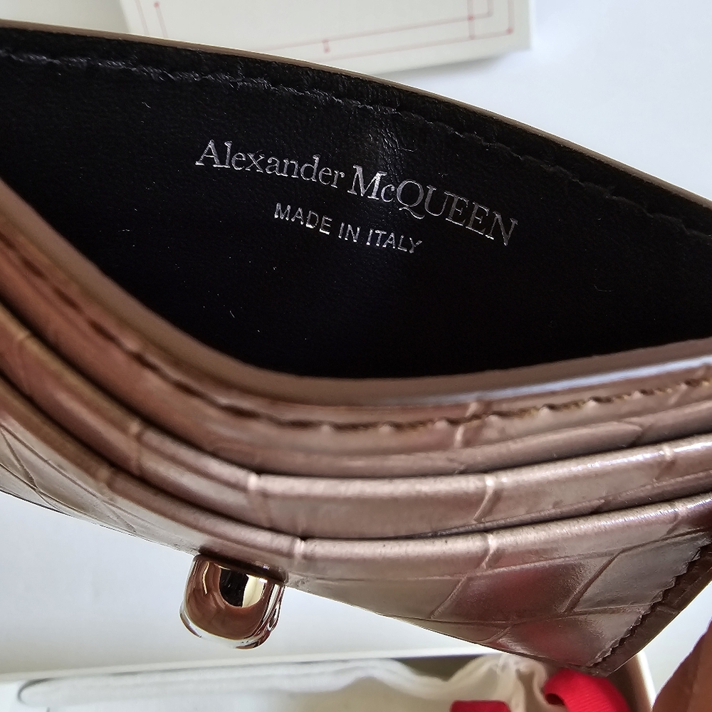 Alexander McQueen Skull Croc Embossed Leather Card Holder Ombre Light Co… - Picture 3 of 5